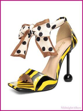 Women's Polka Dot Bow Ankle Strap High Heel Sandals Party Dress Shoes